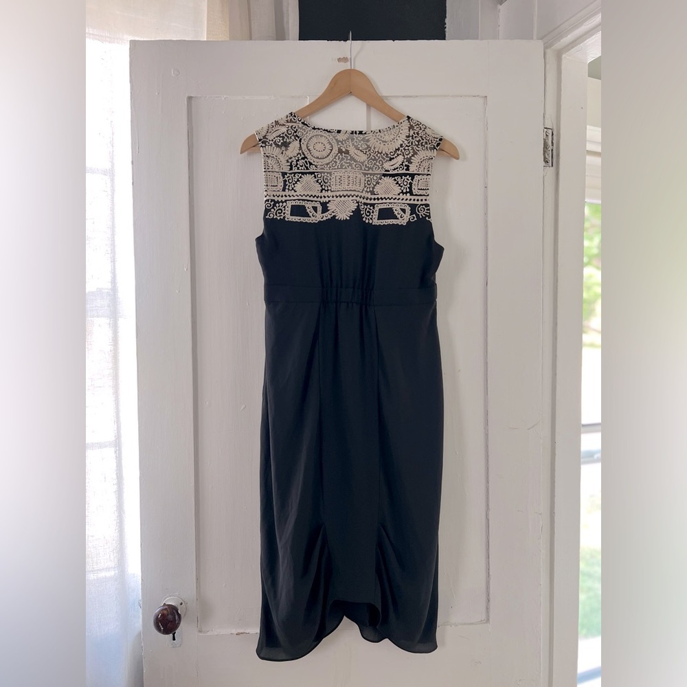Meadow Rue Anthropologie Tan Black Faux Wrap Cocktail Evening Dress Size 8 - Picture 7 of 7